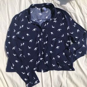 H&M Bird Silhouette Crop Top Button Up Size 12